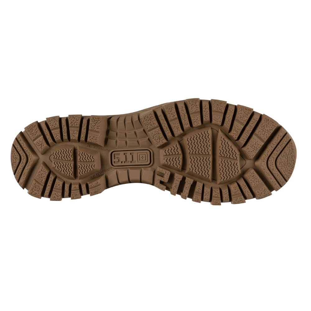 Underside of the 5.11 Tactical EVO 2.0 8-inch Arid Boot in Coyote, showing the outsole tread