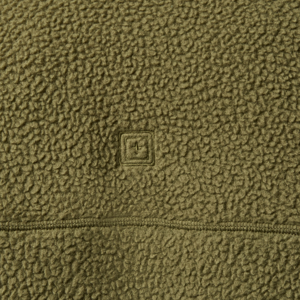Close-up of the fleece fabric texture on the 5.11 Tactical HQ Tech Fleece Jacket in Field Green