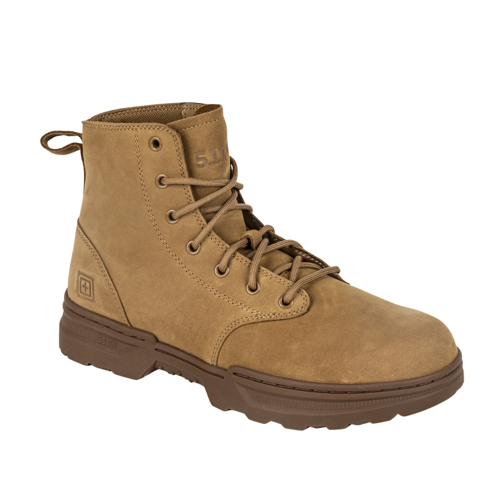 5.11 Tactical Rambler 6-inch Boot in Dark Coyote, angled front view