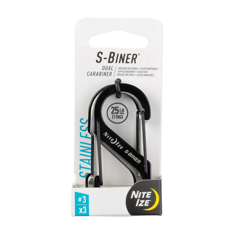 Nite Ize - S-Biner Dual Carabiner | Stainless Steel #3 (Pack of 3) | Black/Stainless Steel