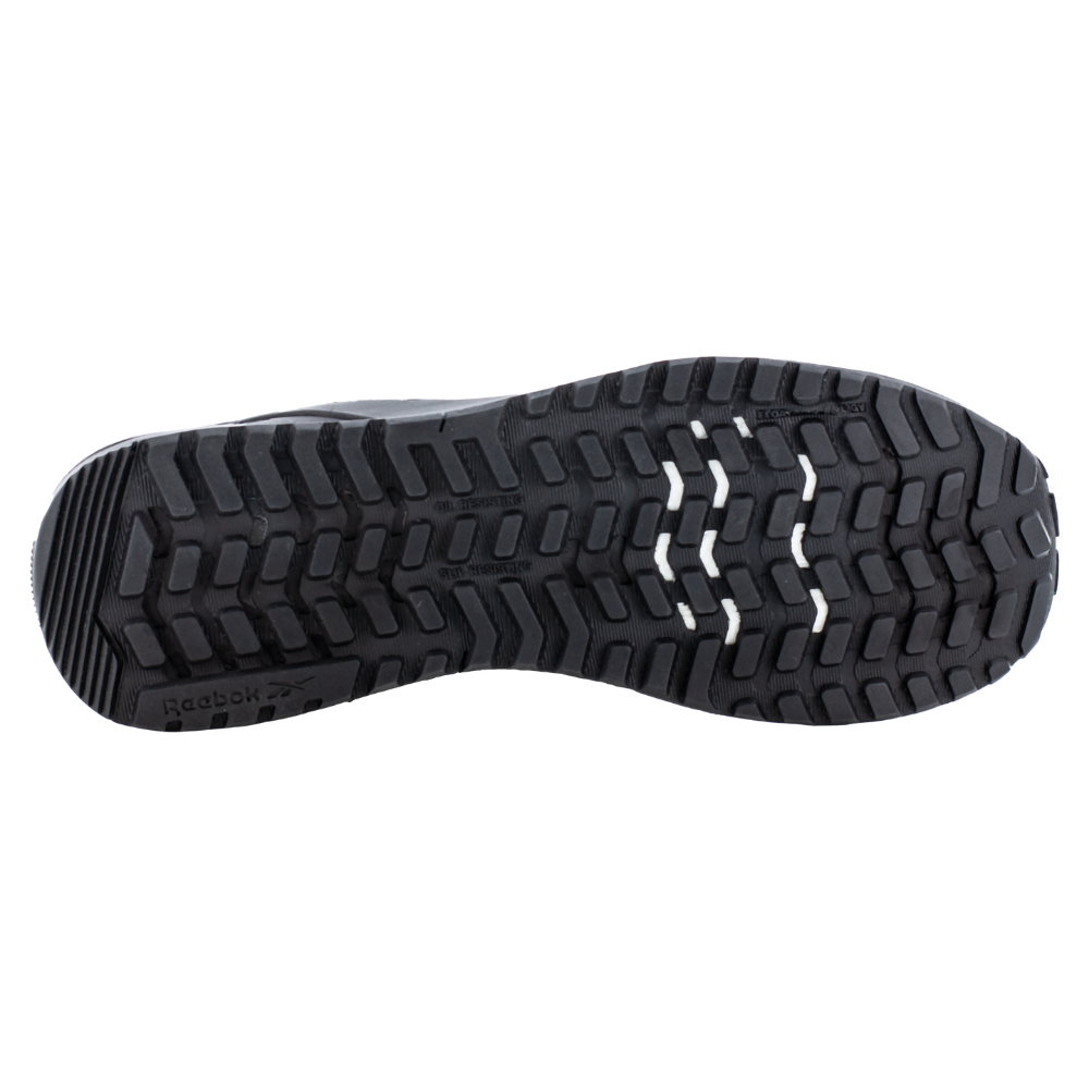 Reebok Nano X1 Adventure 6 tactical side zip boot in black, view of the outsole tread from below