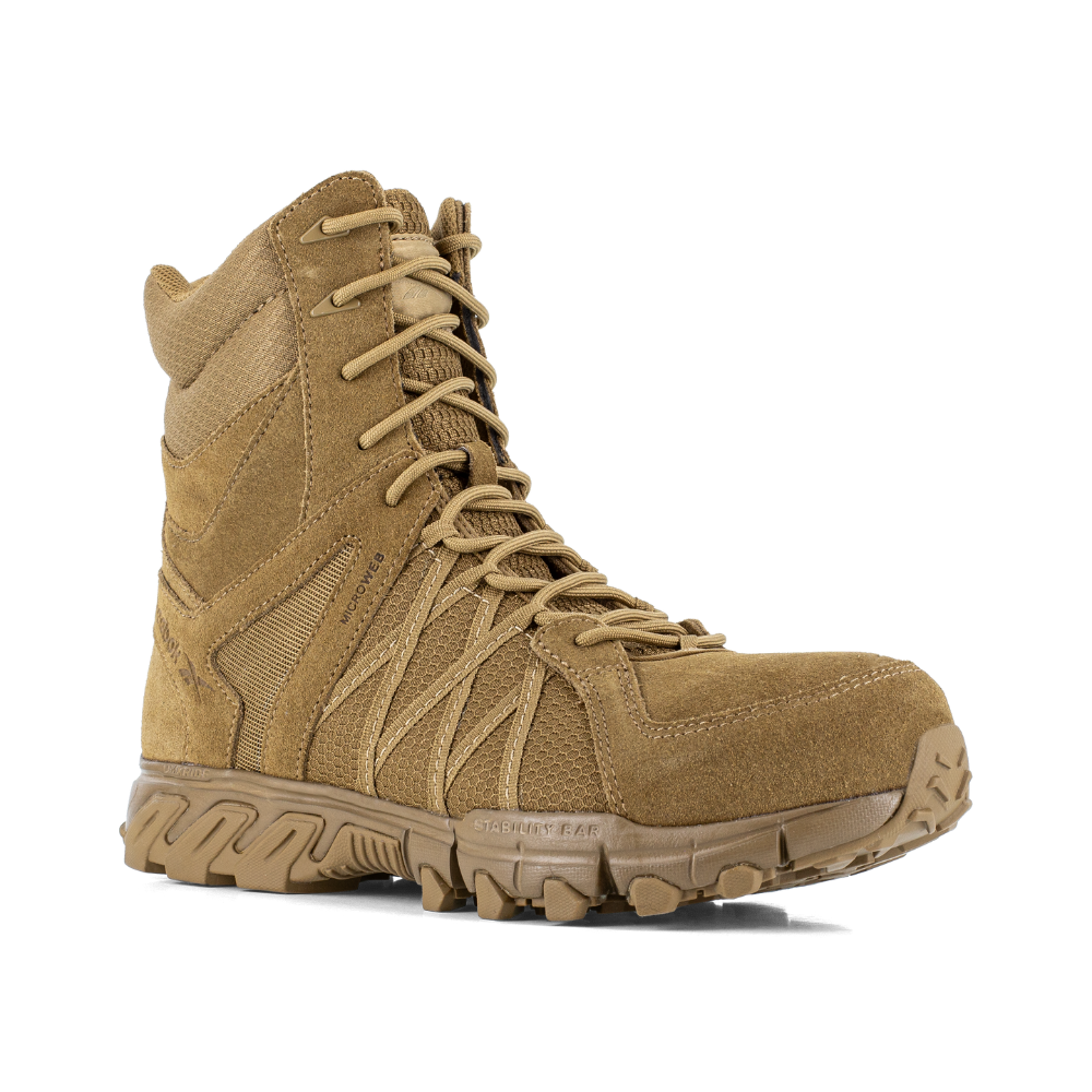 Reebok Trailgrip Tactical 8 side zip boot, angled view of the outer side