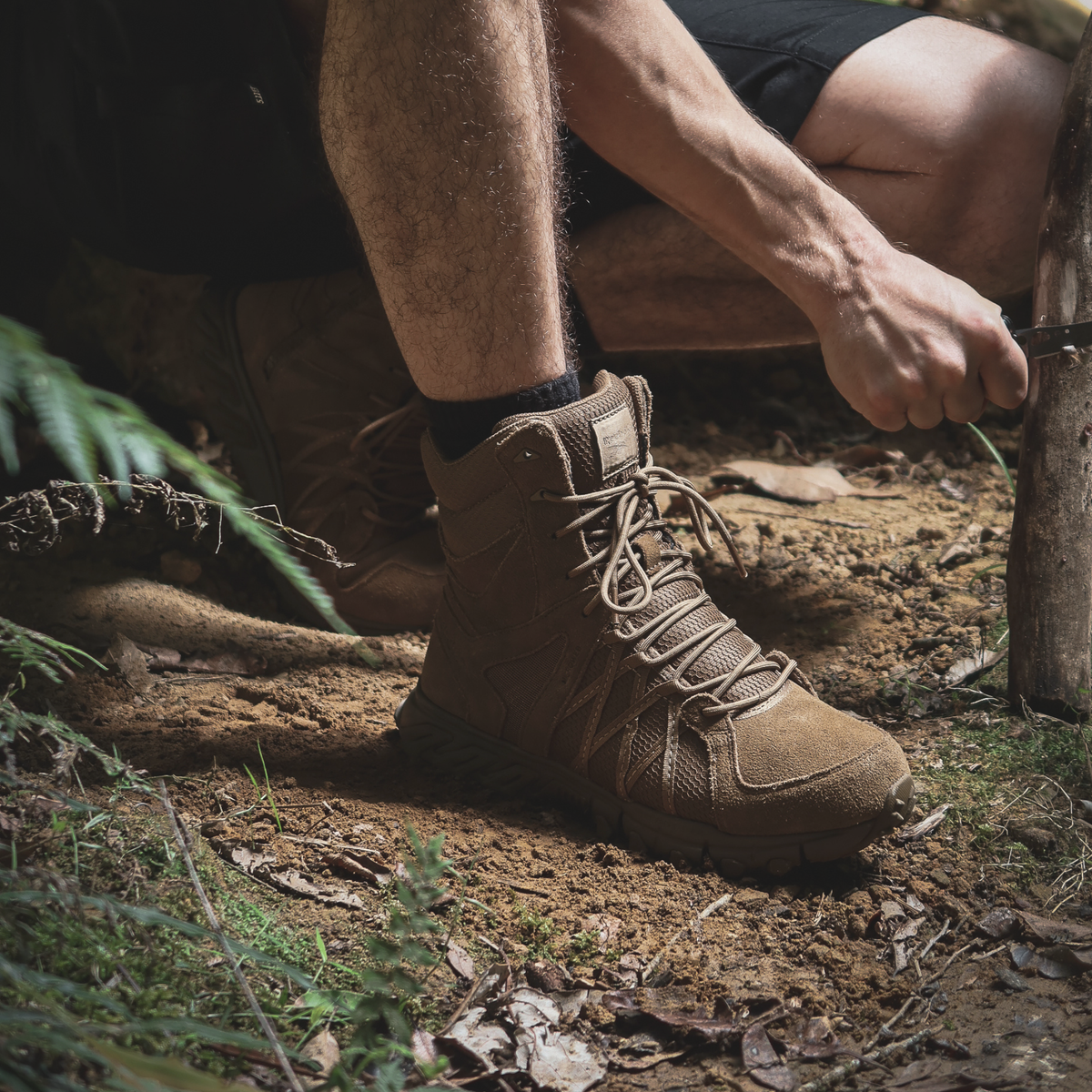Reebok Trailgrip Tactical 8 side zip boot worn on foot