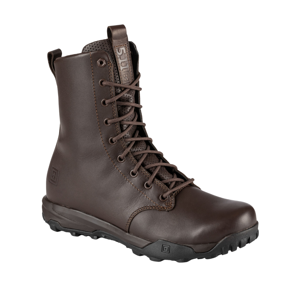 5.11 Tactical A/T HD 8-inch Boot in Black Coffee, angled front view