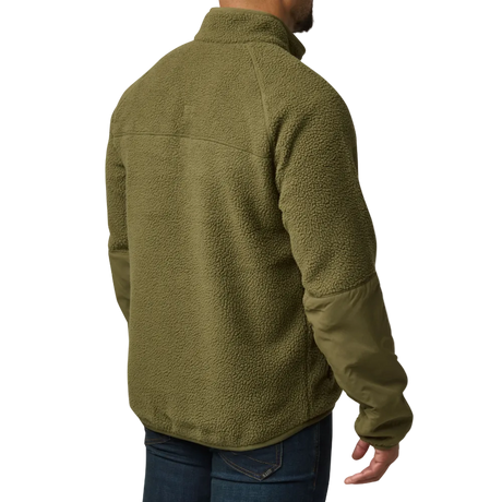Man wearing 5.11 Tactical HQ Tech Fleece Jacket in Field Green, back view