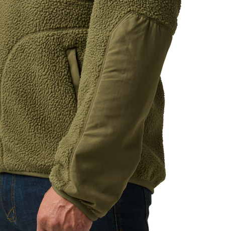Close-up of the sleeve on the 5.11 Tactical HQ Tech Fleece Jacket in Field Green