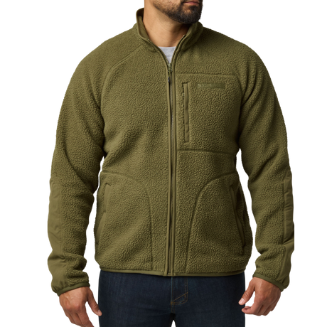 Man wearing the 5.11 Tactical HQ Tech Fleece Jacket in Field Green, front view