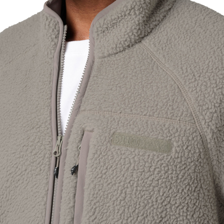 Close-up of the on the 5.11 Tactical HQ Tech Fleece Jacket in Mushroom