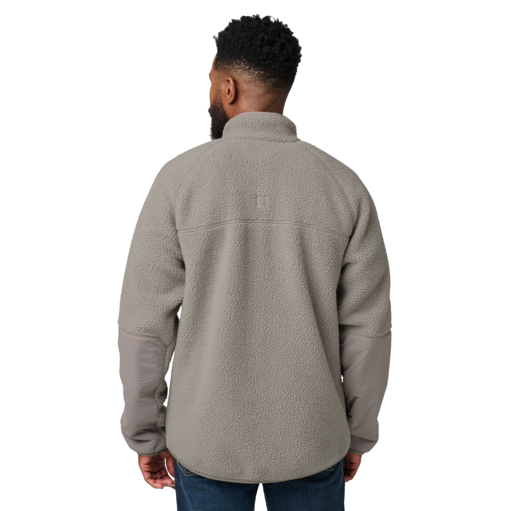 Man wearing the 5.11 Tactical HQ Tech Fleece Jacket in Mushroom, back view
