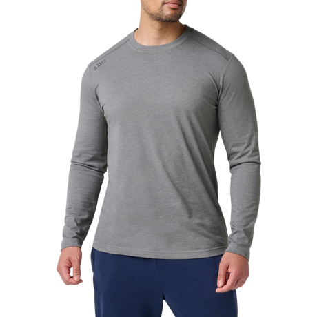 Man wearing the 5.11 Tactical PT-R Charge Long Sleeve 2.0 in Storm Heather, front view