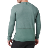 Man wearing the 5.11 Tactical PT-R Charge Long Sleeve 2.0 in Willow Green Heather, back view