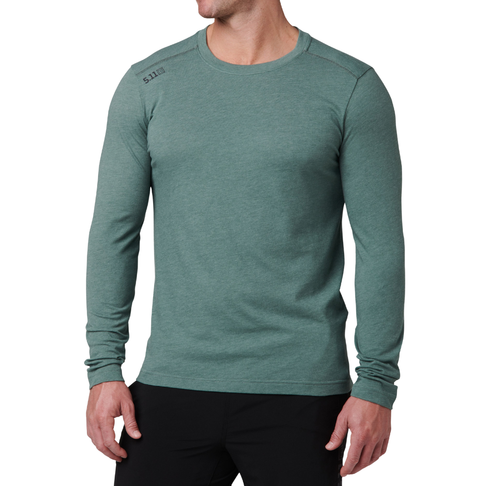 Man wearing the 5.11 Tactical PT-R Charge Long Sleeve 2.0 in Willow Green Heather, front view