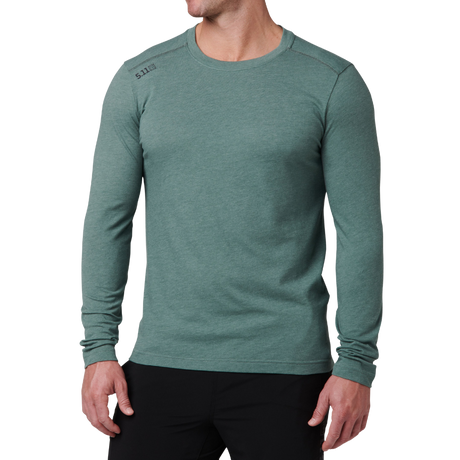 Man wearing the 5.11 Tactical PT-R Charge Long Sleeve 2.0 in Willow Green Heather, front view