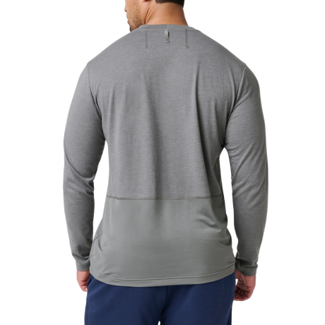 Man wearing the 5.11 Tactical PT-R Charge Long Sleeve 2.0 in Storm Heather, back view