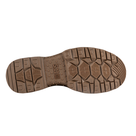 Underside of the 5.11 Tactical Rambler 6-inch Boot in Dark Coyote, showing the outsole tread