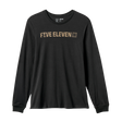 5.11 Tactical Weathered Lock Up Long Sleeve Tee in Black with a distressed tan Five Eleven chest print, front view