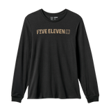 5.11 Tactical Weathered Lock Up Long Sleeve Tee in Black with a distressed tan Five Eleven chest print, front view