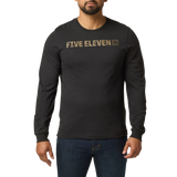 5.11 Tactical Weathered Lock Up Long Sleeve Tee in Black with a distressed tan Five Eleven chest print, front view