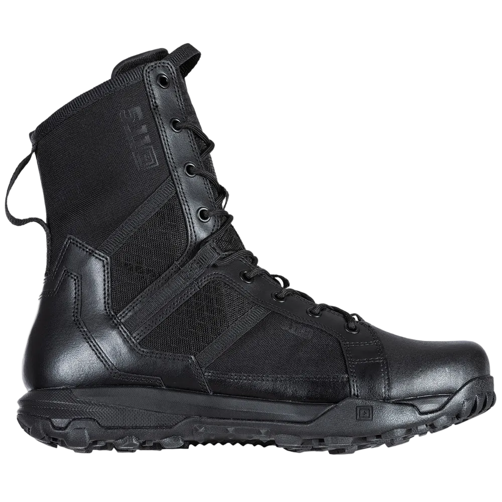 A single black tactical combat boot shown in a side profile view against a solid white background.