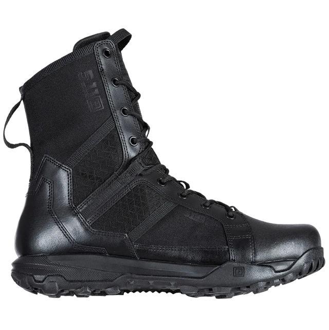 A single black tactical combat boot shown in a side profile view against a solid white background.