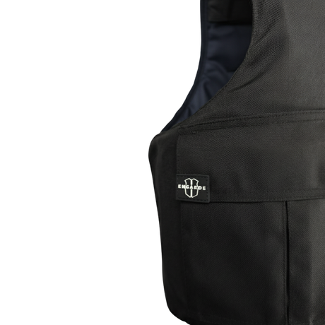 Close-up of EnGarde PUMA anti-stab vest in black, left side