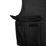 EnGarde PUMA anti-stab vest in black, left side with pocket open