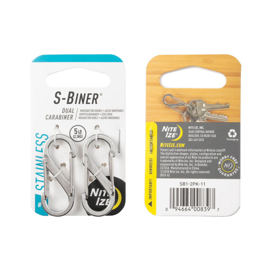 Nite Ize S-Biner Dual Carabiner Stainless Steel-S-Biner-Nite-Ize-#1 - 2 Pack-Stainless Steel-TacSource
