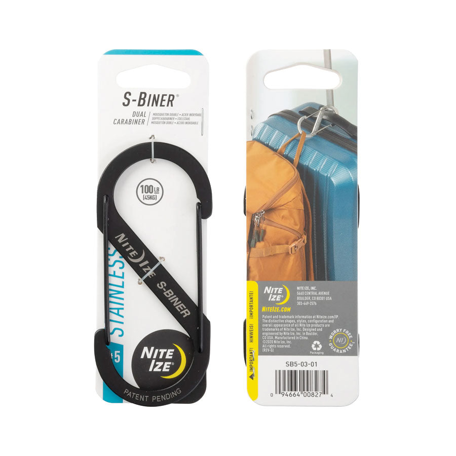 Nite Ize S-Biner Dual Carabiner Stainless Steel-S-Biner-Nite-Ize-#5 Single-Black-TacSource