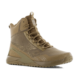 Reebok Nano X1 Adventure 6 tactical side zip boot in coyote, angled view of the outer side