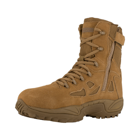 Reebok Rapid Response 8 side zip composite toe boot in coyote, angled view of the inner side
