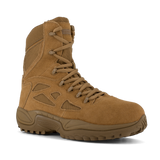 Reebok Rapid Response 8 side zip composite toe boot in coyote, angled view of the outer side
