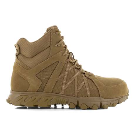 Reebok Trailgrip Tactical 6 side zip composite toe boot in coyote, side view of the outer side