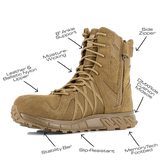 Reebok Trailgrip Tactical 8 side zip boot, angled view of the inner side with feature callouts